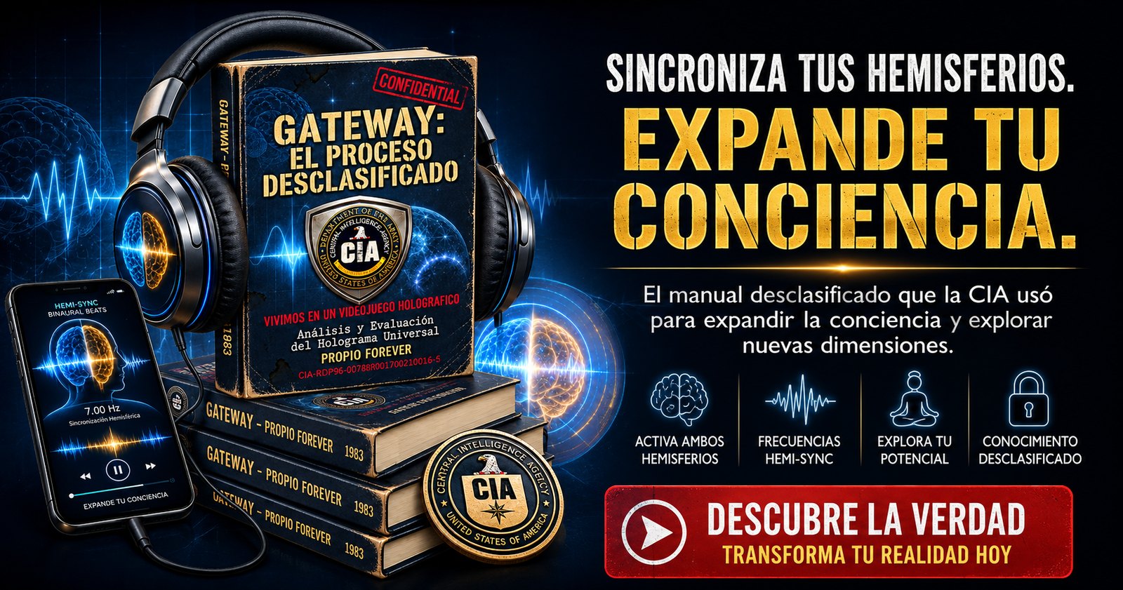 Sincroniza tus hemisferios, expande tu conciencia. El manual desclasificado que la CIA usó para expandir la conciencia y explorar nuevas dimensiones. Consigue el libro en Amazon.